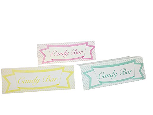 Conjunto de decoración de mesa dulce para fiestas y bodas, incluye 3 palas, 30 bolsas, 3 soportes/carteles, 30 etiquetas, 1 guirnalda grande, en 3 colores pastel