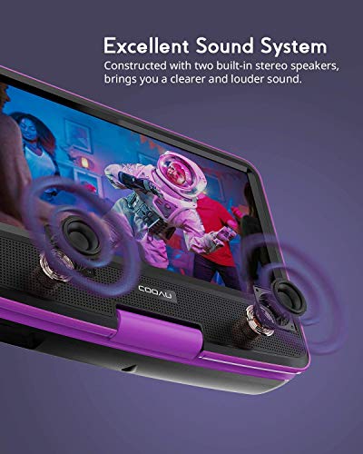 COOAU 11,5 "Reproductor de DVD Portátil con Pantalla giratoria, 5 Horas de Batería Recargable, Soporte USB/SD Card, Reproducción Directa en Formatos MP4/AVI/RMVB/MP3/JPEG