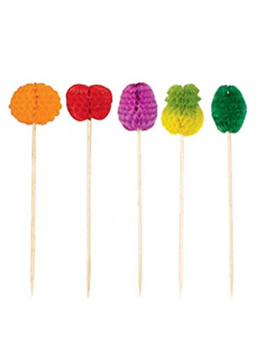COOLMP – Lote de 6 – 50 Palillos de Papel alveolado de Frutas 10 cm – Talla única – Decoración y Accesorios de Fiesta, animación, cumpleaños, Boda, Evento, Juguete, Globo