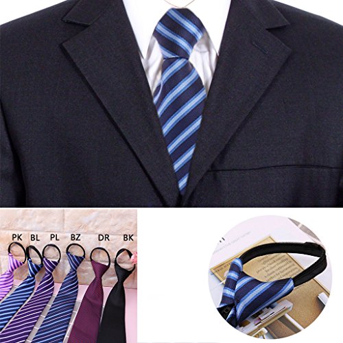 Corbata para hombre, pre hecha a rayas con cremallera para negocios, boda formal