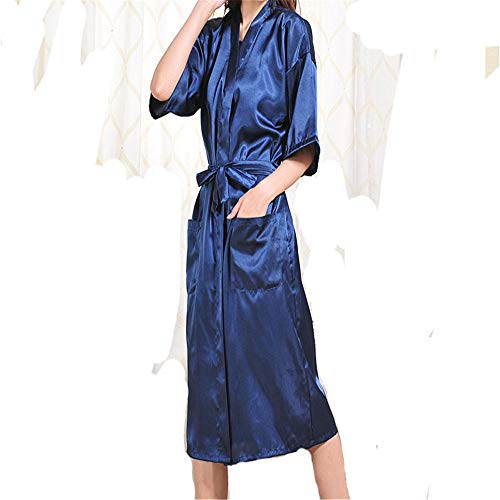 Coronación satinado vestido simulación seda damas pijamas verano color sólido seda larga albornoz albornoz cardigan carne asada en polvo XXXL