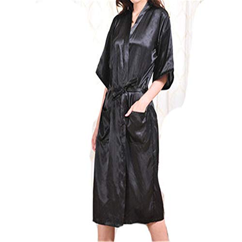 Coronación satinado vestido simulación seda damas pijamas verano color sólido seda larga albornoz albornoz cardigan carne asada en polvo XXXL