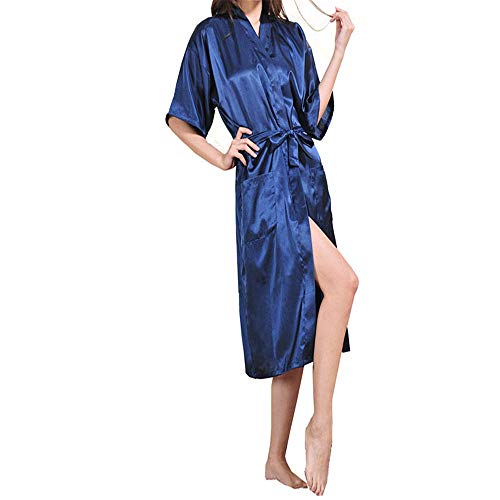 Coronación satinado vestido simulación seda damas pijamas verano color sólido seda larga albornoz albornoz cardigan carne asada en polvo XXXL