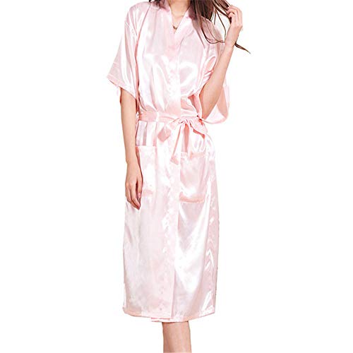 Coronación satinado vestido simulación seda damas pijamas verano color sólido seda larga albornoz albornoz cardigan carne asada en polvo XXXL