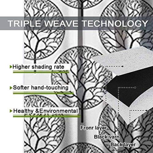 Cortinas de dormitorio con estampado floral, diseño de árbol con hojas en el interior de círculos monocromáticos Madre Tierra ilustración artística sombra insonorizada gris blanco W108 x L84 pulgadas