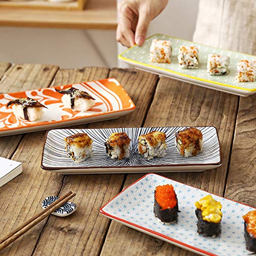 Creativo estilo nórdico Underglaze Color Vajilla de cerámica Restaurante Rectangular Sushi Plato de fruta Postre casero Plato llano llano Plato rectangular multicolor