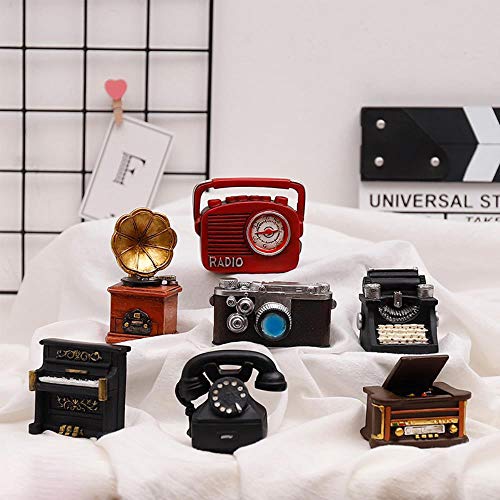 Creativo Mini Retro Radio Pianos Cámaras Teléfono Modelo Antiguo Imitación Nostalgia Adorno inalámbrico Craft Bar Decoración para el hogar Regalo, 7pcs / Set