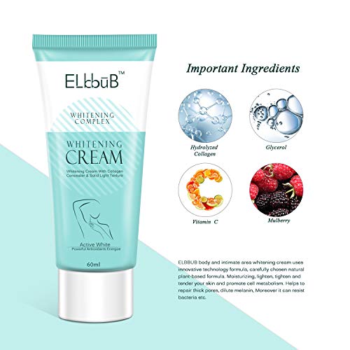 Crema Blanqueadora, Skin Whitening Cream, Crema Blanqueadora Cuerpo para Piel Oscura, Cuello, Zonas sensibles, Codos, Muslos Interiores, Rodillas y Axilas, Crema para el Cuidado de la Piel
