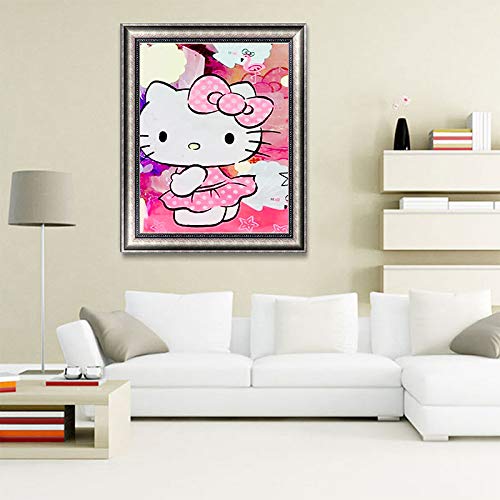 Cuadro de diamante 5D DIY de punto de cruz con diamantes de imitación de diamante de imitación, manualidades para decoración de la pared del hogar, regalos de Hello Kitty 30 x 40 cm