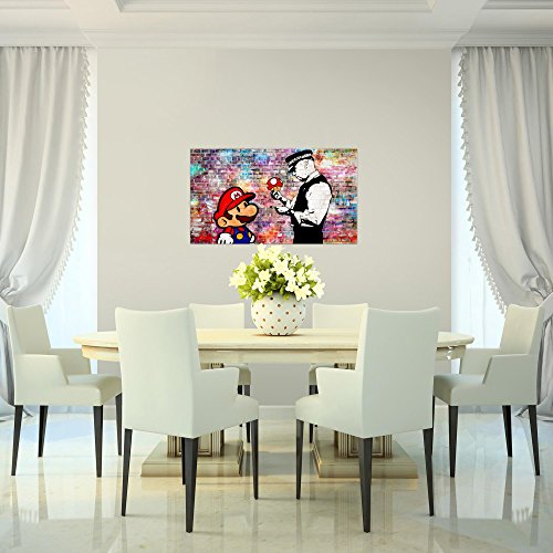Cuadro en Lienzo Banksy Street Art Mario - XXL Impresión Material Tejido no Tejido Artística Imagen Gráfica Decoracion de Pared - 1 pieza - Listo para colgar - 303014c