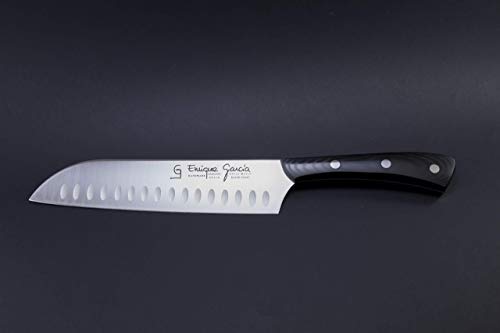 Cuchillo Cocinero Japonés Santoku Alveolado 18 cm Mango Micarta Negra Acero X50CrMOV15