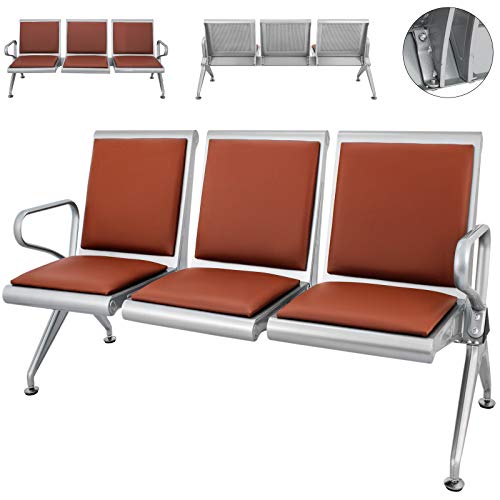 Cueffer 3 Sillas de Sala de Espera Bancada para Sala de Espera de Cuero PU Banco de Espera para Oficina, Playa, Barbería, Salón, Aeropuerto, Hospital, Mercado Waiting Room Chairs (marrón)
