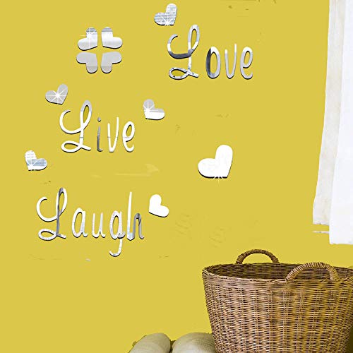 CUNYA 3D acrílico espejo pared pegatinas DIY Love Live Laugh Letras y mariposa compuestas arte pared papel pintado decoración del hogar para sala de estar, dormitorio, baño (plata)