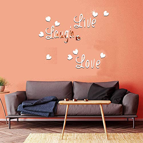 CUNYA 3D acrílico espejo pared pegatinas DIY Love Live Laugh Letras y mariposa compuestas arte pared papel pintado decoración del hogar para sala de estar, dormitorio, baño (plata)