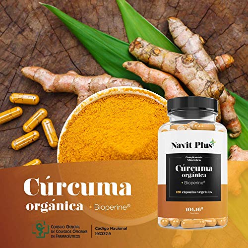 Cúrcuma Orgánica 1490mg con BioPerine®. Suplemento Nº 1 en Cúrcuma. Antioxidante natural. 120 cápsulas vegetales con ingredientes de máxima calidad. Cúrcuma ecológica 100% natural. ISO 9001.
