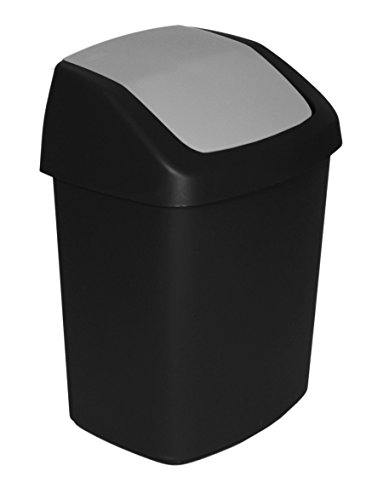 CURVER 229420 Swing-Papelera de plástico, Color Negro y Gris, 30,6 x 41,8 x 24,8 cm, 15 L