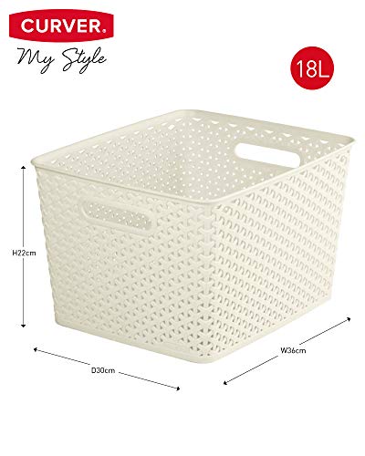 Curver - Cesta Organizadora Multiusos MyStyle L 18L. con Asas - Color Blanco Vintage