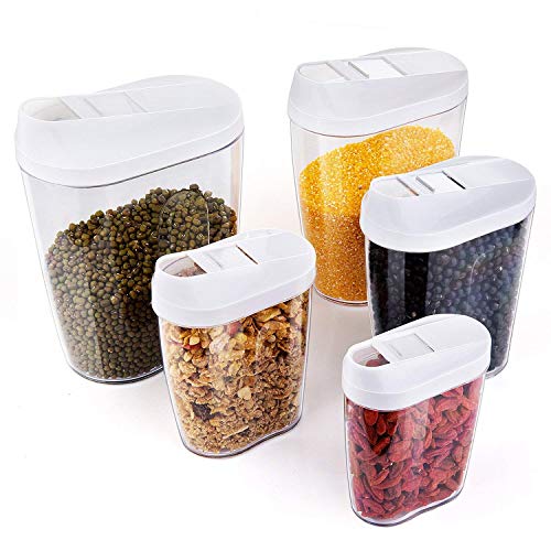 Czemo Recipientes para cereales, Almacenamiento de alimentos, Jarras de Almacenamiento de Plástico con Tapa Hermética, 5 Pieza