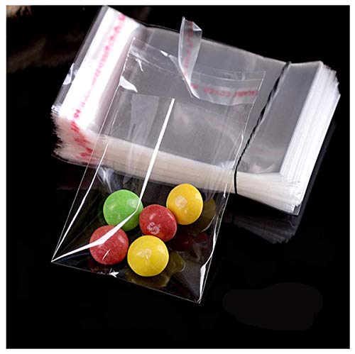 Dancepandas Bolsas de Celofán Transparente 500PCS Bolsitas Caramelos Plástico Celofan Regalos Bolsa de Plástico de Cierre para Caramelo Bombones Regalos (7 * 12cm con Adhesivo)