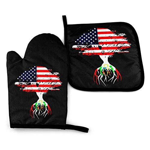 Darlene Ackerman(n) Bandera Americana Raíces peruanas Bandera de Perú Guantes para Horno y Porta ollas Juegos Guantes de Cocina Guantes para Hornear