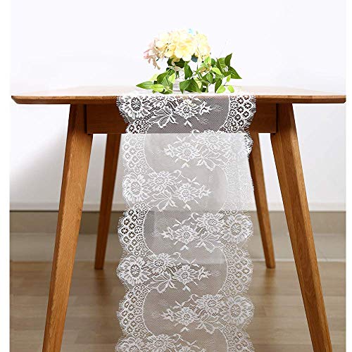 DÉCOCO 2 pack Mantel de encaje blanco 35 * 300 cm Mesa de encaje Vintage Encaje Rústico Boho Decoración de recepción de boda Decoración de mesa de fiesta al aire libre