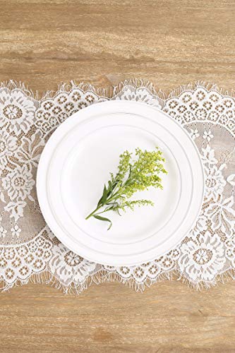 DÉCOCO 2 pack Mantel de encaje blanco 35 * 300 cm Mesa de encaje Vintage Encaje Rústico Boho Decoración de recepción de boda Decoración de mesa de fiesta al aire libre