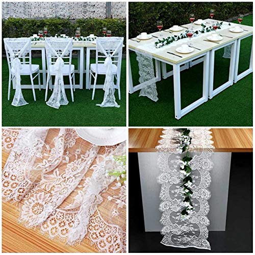 DÉCOCO 2 pack Mantel de encaje blanco 35 * 300 cm Mesa de encaje Vintage Encaje Rústico Boho Decoración de recepción de boda Decoración de mesa de fiesta al aire libre