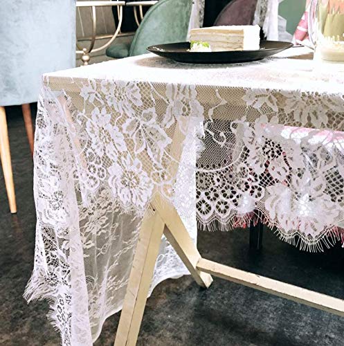 DÉCOCO Mantel de Encaje Blanco 150 * 300 cm en superposición de Mesa de Encaje Superposición de Encaje Bordado Vintage Decoración de recepción Vintage Decoración de Mesa de recepción de Boda Boho