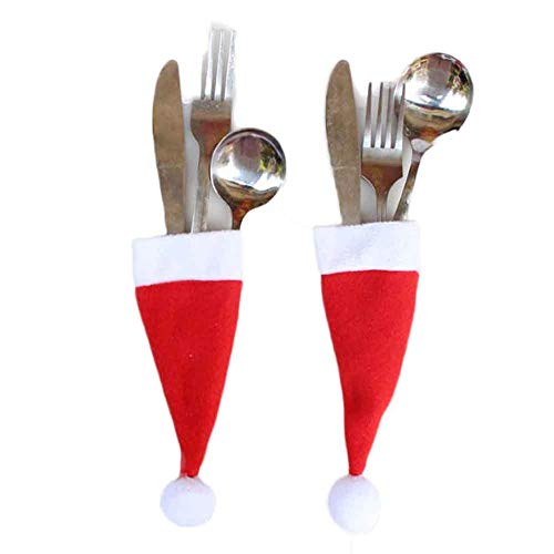 Decoracion de muebles, BaZhaHei, 5 piezas de Navidad vajilla decorativa Cuchillo Tenedor Set Navidad Sombrero herramienta de almacenamiento del Herramienta de cubiertos de sombrero de Navidad