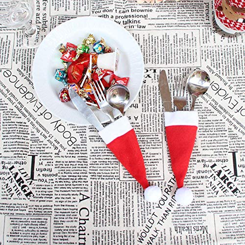 Decoracion de muebles, BaZhaHei, 5 piezas de Navidad vajilla decorativa Cuchillo Tenedor Set Navidad Sombrero herramienta de almacenamiento del Herramienta de cubiertos de sombrero de Navidad