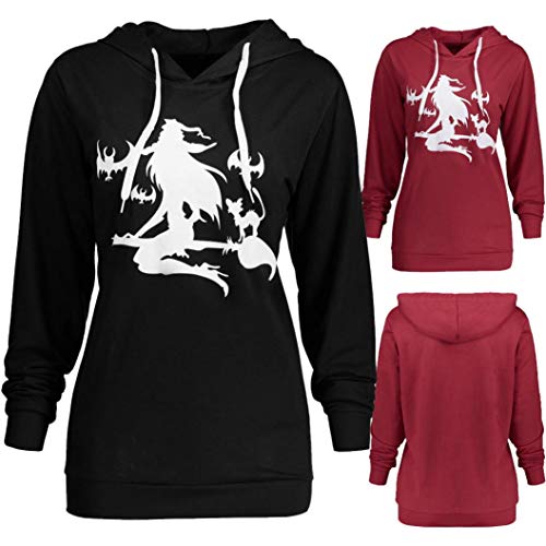 DEELIN Trapo De Bruja De Bruja De Gran TamañO De Las Mujeres De Halloween De Manga Larga con Capucha Sudadera con Capucha SuéTer Rojo/Negro (M, Negro)