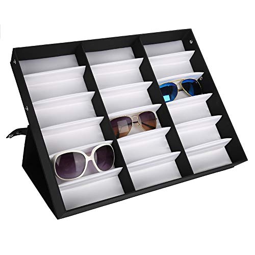 Dekaim Caja de Almacenamiento de Gafas, 18 Rejillas Vitrina de Gafas Gafas de Sol Caja de Almacenamiento Organizador Gafas Caja de presentación de Joyas