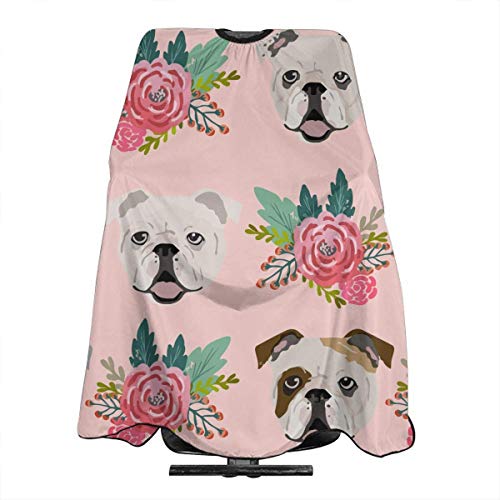 Delantal de corte de pelo inglés con diseño de bulldog rosa, unisex, para hombre y mujer, corte de pelo en casa, barbería o peluquería, 55 66 pulgadas
