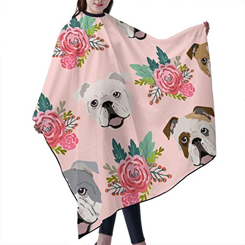 Delantal de corte de pelo inglés con diseño de bulldog rosa, unisex, para hombre y mujer, corte de pelo en casa, barbería o peluquería, 55 66 pulgadas