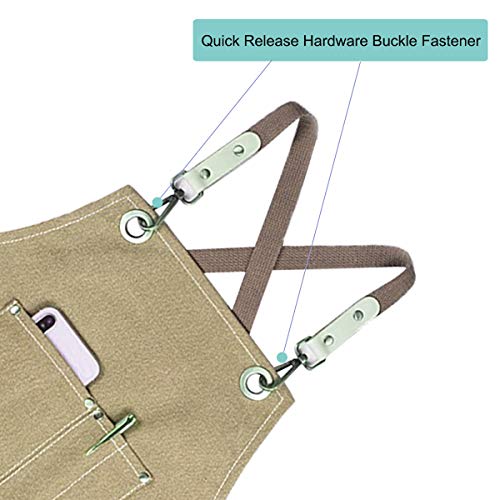 Delantal de trabajo unisex con bolsillos multifuncionales de lona para herramientas, delantal impermeable para cocinar, hornear, delantal de cocinar, barbacoa, delantal con correa ajustable