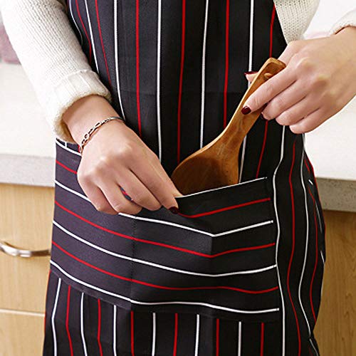 Delantal halter ajustable, Delantal largo de cocina para hombres y mujeres, Comedor comercial negro y Delantal de cocina para el hogar, Rayas blancas marrón (31 x 27 pulgadas)