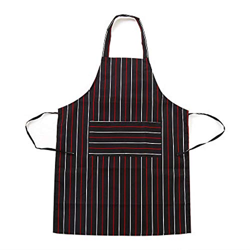 Delantal halter ajustable, Delantal largo de cocina para hombres y mujeres, Comedor comercial negro y Delantal de cocina para el hogar, Rayas blancas marrón (31 x 27 pulgadas)