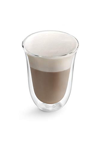 De'Longhi Juego de 2 vasos premium para café latte macchiato, apto para lavavajillas, pared doble vidrio templado, transparente, 220 ml