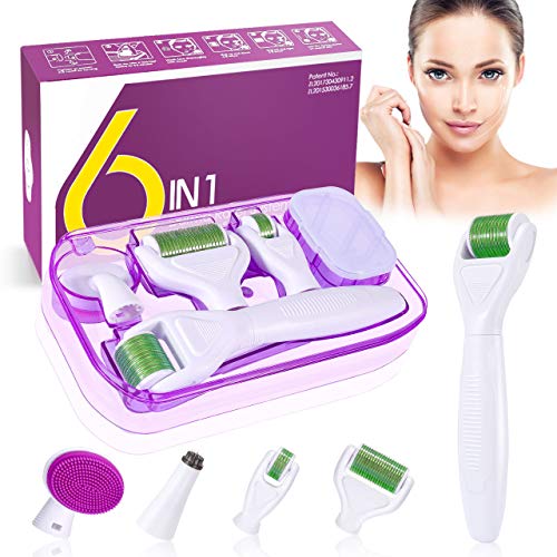 Dermaroller, Winpok 6 en 1 Derma Roller, Derma roller, Ideal para tratar cara, Anti-Edad, Antiarrugas, rodillo facial titanio, por Ojos, Cara, Cuerpo (verde)