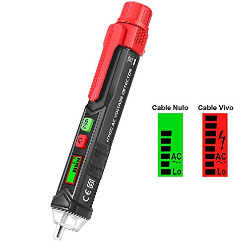 Detector de Voltaje CA sin Contacto, Ventdest 12V-1000V Detector De Tension, Alarma Sonora, Electrico Comprobador De Tensión con linterna LED Distinción inteligente en vivo/nulo Pantalla LCD