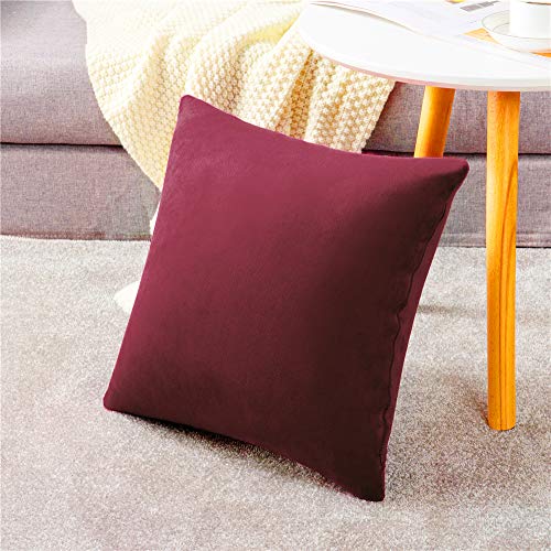 DEZENE Fundas de Cojín Rojo Vino 40x40cm: Paquete de 2 Fundas de Almohada Decorativas Cuadradas de Terciopelo Suave Sólido para sofá de Granja