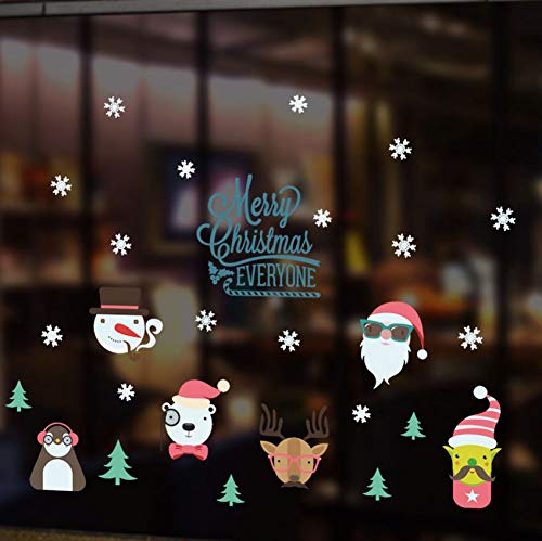Dibujos animados Navidad Animales Muñeco de nieve Pegatinas de pared Sala de estar Habitación para niños Dormitorio Vitrina Ventana Vinilos de vinilo Arte Murales de Navidad