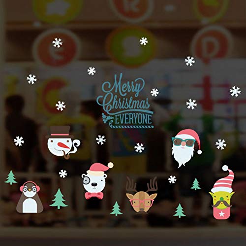 Dibujos animados Navidad Animales Muñeco de nieve Pegatinas de pared Sala de estar Habitación para niños Dormitorio Vitrina Ventana Vinilos de vinilo Arte Murales de Navidad