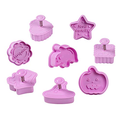 Diealles Shine Cortapastas con Expulsor, Juego de 8 Moldes para Galletas, Thanksgiving Halloween Cortadores de Galletas Set Plástico