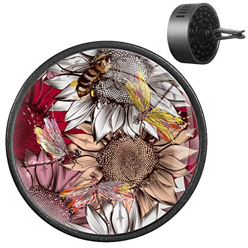 Difusor de Aire para Coche, diseño Vintage de Girasol con Flores, Abejas y libélula, de Goma EVA, difusor de aceites Esenciales de aromaterapia, Fruta de la pasión