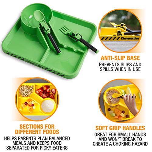 Dinneractive Set de Vajilla para Niños - Vajilla de 3 Piezas con Temática de Construcción - Cubiertos de Tractor - Platos para Niños Pequeños - Platos para Bebés