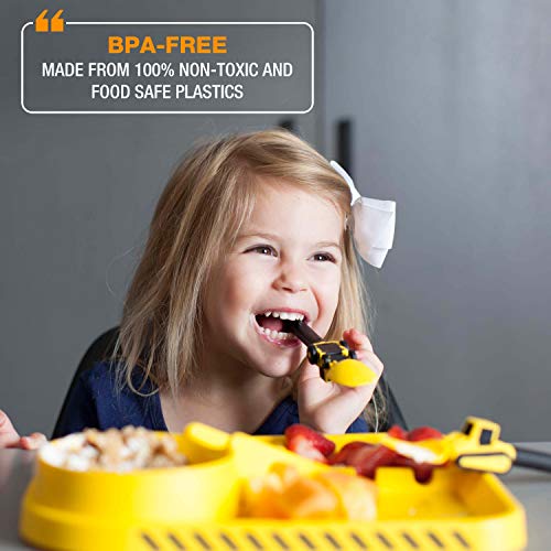 Dinneractive Set de Vajilla para Niños - Vajilla de 3 Piezas con Temática de Construcción - Cubiertos de Tractor - Platos para Niños Pequeños - Platos para Bebés