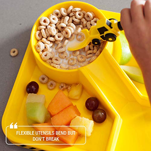 Dinneractive Set de Vajilla para Niños - Vajilla de 3 Piezas con Temática de Construcción - Cubiertos de Tractor - Platos para Niños Pequeños - Platos para Bebés