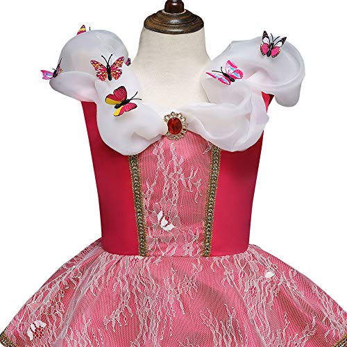 Disfraz de Princesa Aurora Carnaval Largo Vestido, Traje de Bella Durmiente Disfraces para Holloween Fiesta Navidad Boda Gala De Ceremonia Noche Cumpleaños Aniversario Cosplay Costume 11-12 Años
