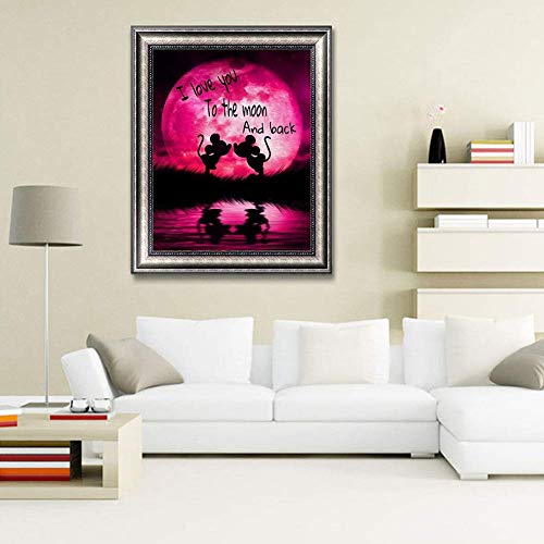 DIY 5D Diamante Pintura Kits,Diamond Painting Full Drill,Crystal Rhinestone bordado fotos arte Craft para la decoración del hogar,dos Mickey Mouse besándose bajo la luna (30cm * 40cm)
